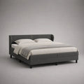 Lit double rembourré en velours polyester gris anthracite avec tête de lit à oreilles, couchage 180 × 200 cm