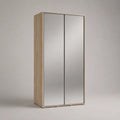 Armoire penderie rectangulaire en bois et métal à 2 portes coulissantes avec miroirs, chêne clair et argenté, 100 × 60 × 200 cm