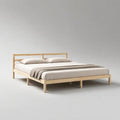 Lit double 160 x 200 cm en bois massif naturel avec sommier à lattes et tête de lit, 208 x 168 x 80 cm