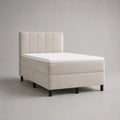 Ensemble lit continental 140 x 200 cm en tissu beige avec matelas, surmatelas et tête de lit rectangulaire
