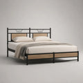 Cadre de lit double 160 × 200 cm en acier noir et bois effet chêne clair
