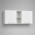 Ensemble de meubles hauts de cuisine en panneaux de particules mélaminés blanc et argenté, 4 portes et 2 niches, 200 x 32 x 60 cm