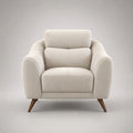 Fauteuil 1 place en tissu bouclé crème avec pieds en bois brun noyer, 100 × 90 × 92 cm