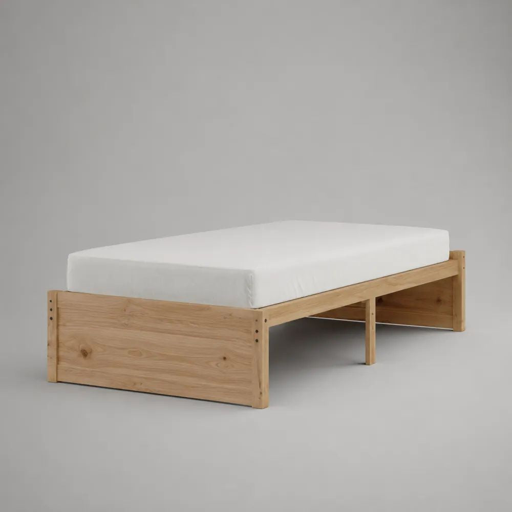Cadre de lit double 140 x 190 cm en bois naturel avec sommier à lattes