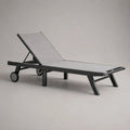 Bain de soleil extérieur inclinable à roulettes en aluminium et textilène gris clair/anthracite, 190 × 60 × 30-85 cm