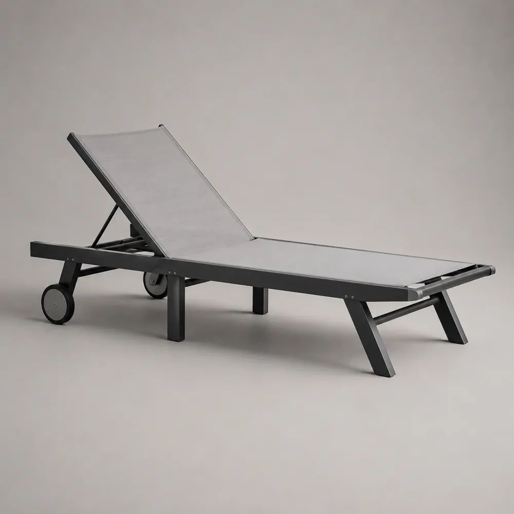 Bain de soleil extérieur inclinable à roulettes en aluminium et textilène gris clair/anthracite, 190 × 60 × 30-85 cm