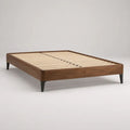 Cadre de lit double 160 x 200 cm en bois marron noyer et métal noir avec sommier à lattes