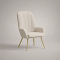 Fauteuil de salon en bouclette polyester crème avec dossier haut arrondi et pieds en acier doré, 72 × 78 × 101 cm