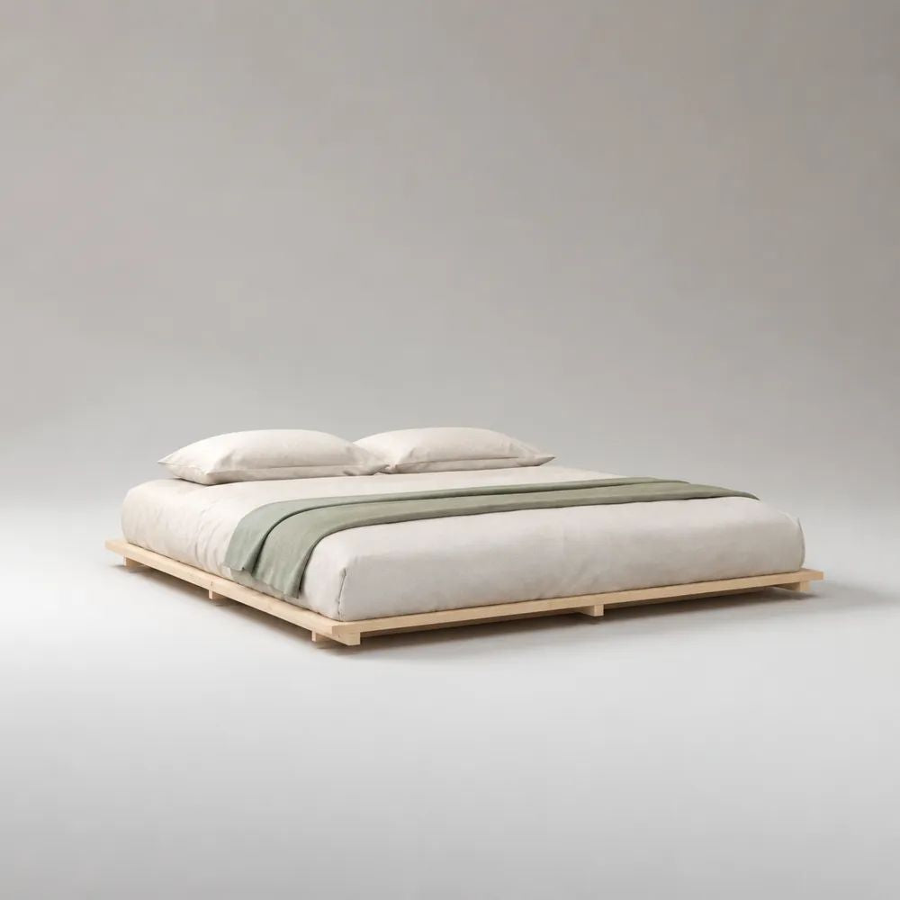 Cadre de lit double bas en pin massif naturel 160 x 200 cm, dimensions 220 x 180 x 18 cm