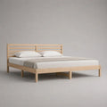 Lit double en bois massif naturel 180 × 200 cm avec tête de lit et sommier à lattes