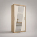Armoire en panneaux de particules mélaminés à 2 portes coulissantes avec miroir, chêne clair, blanc crème et argenté, 100 × 52 × 200 cm