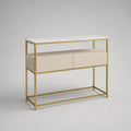 Console avec 2 tiroirs en MDF effet marbre et acier, beige/blanc/doré, 100 × 35 × 85 cm