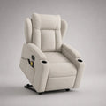 Fauteuil releveur électrique inclinable 1 place en tissu beige avec dossier à oreilles, 91 × 94 × 109 cm